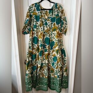 Natural Life Floral Green and Yellow Dress Size XS